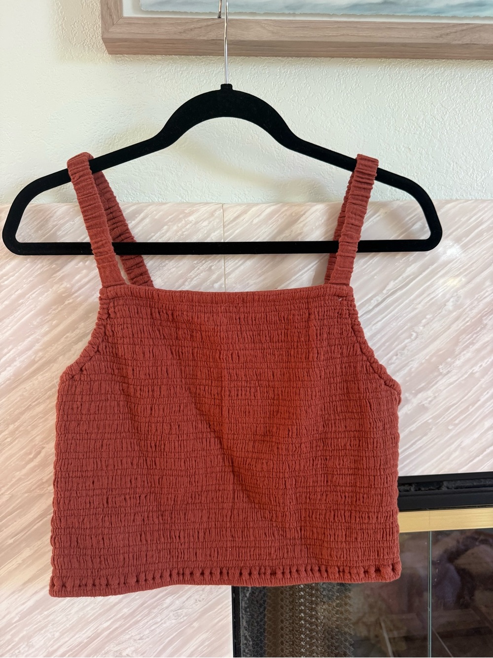 Marine Layer Rust Smocked Square-Neck Crop Top NWT